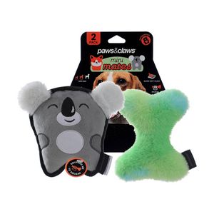 2pc Paws And Claws Mini Mates Tiny Tuff & Bone Plush Dog Pet Toy Set Assorted