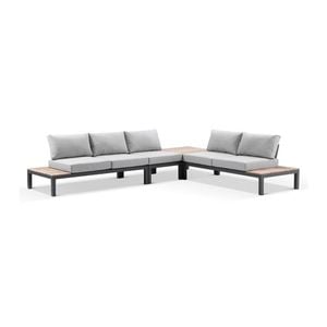 Nova Package D Outdoor Aluminium Modular Corner Lounge Charcoal & Textured Olefin Grey Cushions