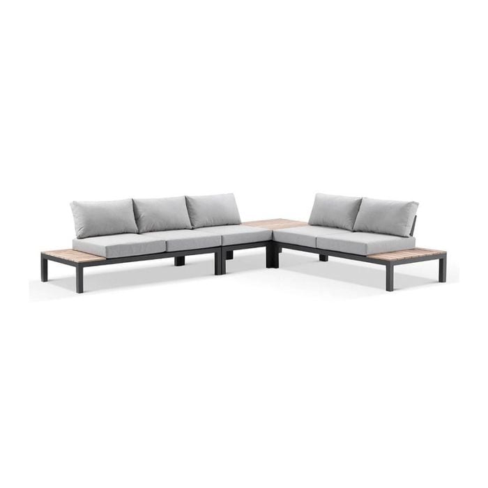 Nova Package D Outdoor Aluminium Modular Corner Lounge Charcoal & Textured Olefin Grey Cushions