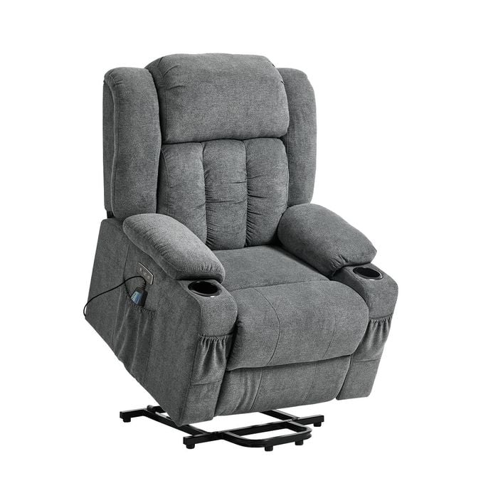 Oikiture Electric Lift Recliner Chair Heated Massage Armchair With 2 Charging Ports Grey
