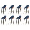 Familand Bar Stools Set of 8, Navy Faux Leather Upholstered Barstools,with Backrest Footrest