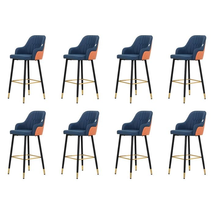 Familand Bar Stools Set of 8, Navy Faux Leather Upholstered Barstools,with Backrest Footrest