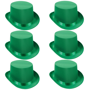 6x SATIN TOP HAT Costume Party Cap Fancy Dress Trilby Fedora One Size BULK Green