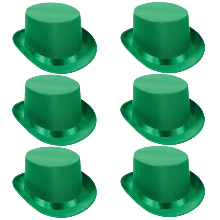 6x SATIN TOP HAT Costume Party Cap Fancy Dress Trilby Fedora One Size BULK Green