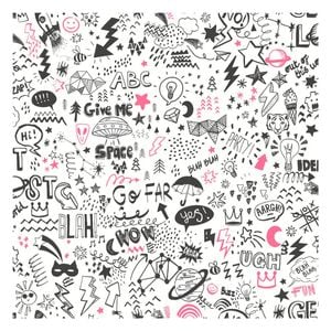 Sketch White/Neon Pink Wallpaper  53cm x 10.05m