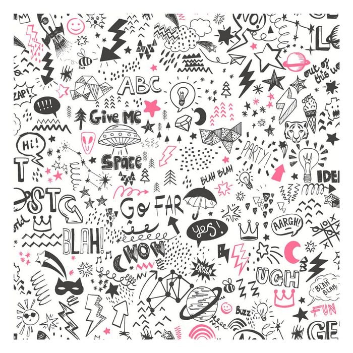Sketch White/Neon Pink Wallpaper  53cm x 10.05m