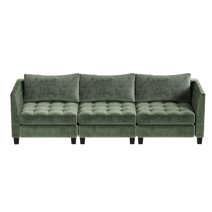 Ufurniture 3 Seater Sofa Chenille Modular Lounge Couch with Large Cushion Green
