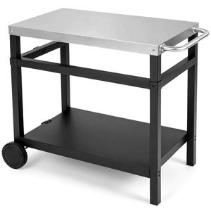 Costway Double-Shelf Grill Table 85x50cm Stainless Steel Top-Black