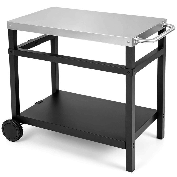 Costway Double-Shelf Grill Table 85x50cm Stainless Steel Top-Black
