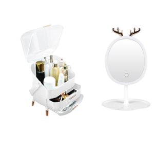 SOGA White Cosmetic Jewelry Storage Organiser with Antler LED Light