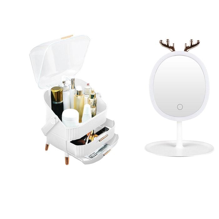 SOGA White Cosmetic Jewelry Storage Organiser with Antler LED Light
