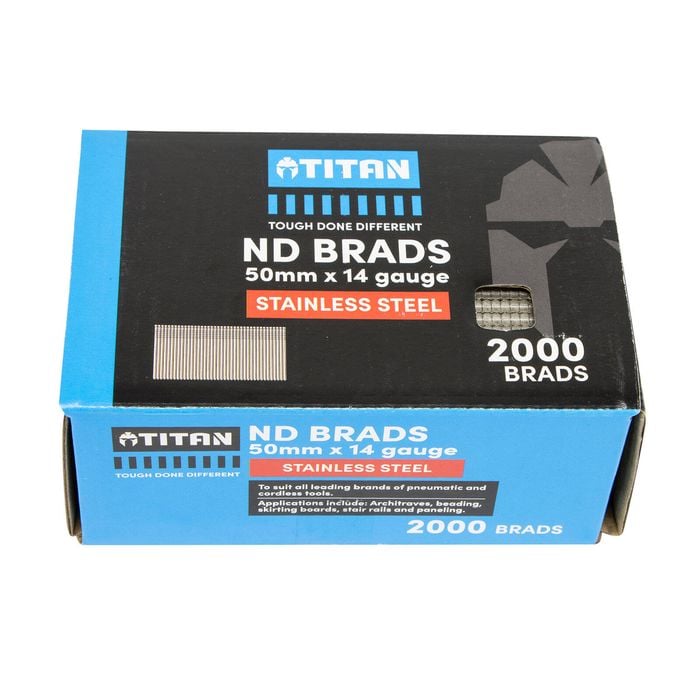 Titan 50 x 2mm Stainless Steel Striaght Collated Nail ND Brads - Pack 2000