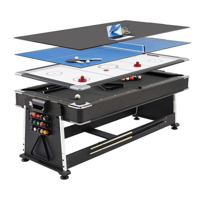 Topone 7ft 4-in-1 Multi-functional Convertible Table / Pool Table Black/walnut/white - Black