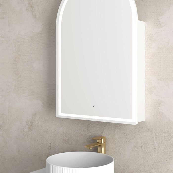 Attica 900 x 600mm White Matte LED Arch Shaving Cabinet Bunnings Australia