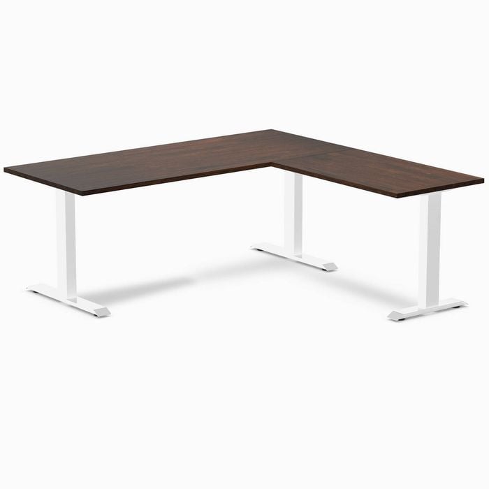 Desky Fixed Height Dark Walnut Rubberwood L-shape Office Desk 1800x1750mm White Frame