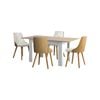 Oikiture  5PCS Dining Sets 160cm Extendable Dining Table with Dining Chairs PU Leather White