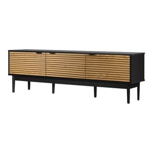 Oikiture Tv Cabinet Entertainment Unit Wood Slatted Facade Black 160cm