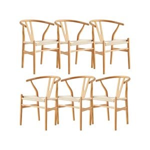 Anemone  Set of 6 Wishbone Dining Chair Beech Timber Replica Hans Wenger Natural