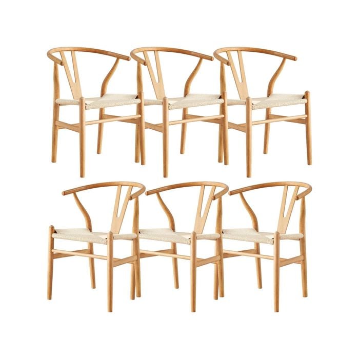 Anemone  Set of 6 Wishbone Dining Chair Beech Timber Replica Hans Wenger Natural