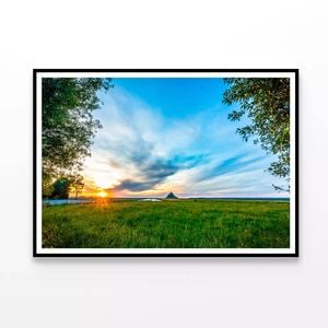 Grassy Field under a Cloudy Sky  Print 100% Australian Made 90x60cm  (Poster)