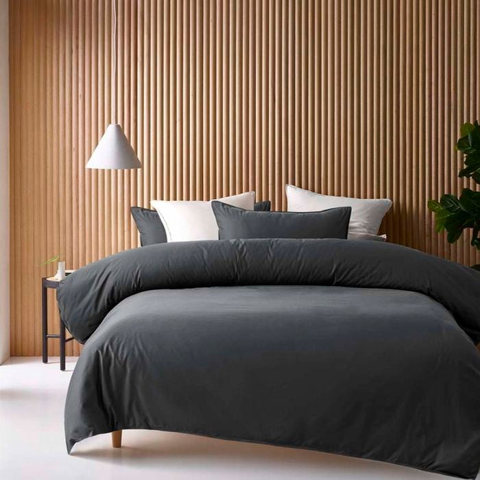 Accessorize Bedroom Collection Bamboo Cotton Double Stitch Quilt Cover Set Charcoal
