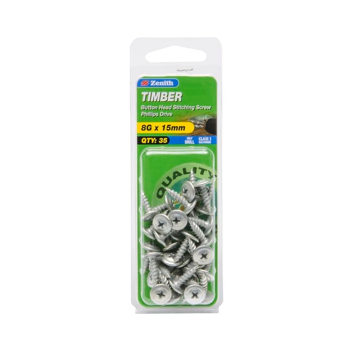 Zenith 8G x 15mm Galvanised Button Head Stitching Timber Screws - 35 Pack