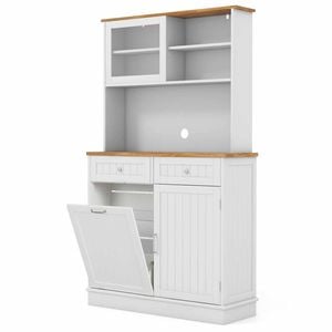 Costway Tilt Out Trash Cabinet w/Tall Cupboard 38L Hidden Garbage Holder