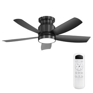 OAKORY 106cm Flush Mount Ceiling Fan Dimmable LED Remote Reversible DC Motor Black
