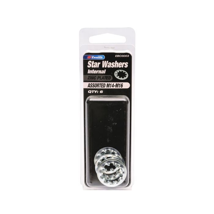 Zenith Internal Star Washer M14-16 Zinc Plated 6pk  Assorted