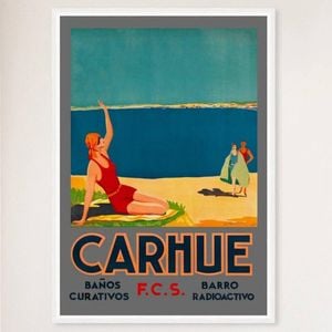 Galrie Carhué Argentina Vintage Travel Poster Stunning Seaside Town Art Print Home Décor, White Frame, A3 30x 42cm (12 x 16inch)