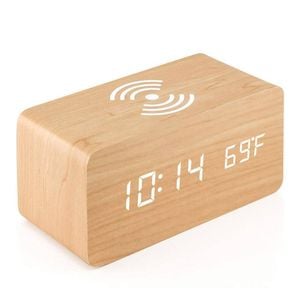 Catzon Wooden Alarm Clock With Qi Wireless Charging Pad-bamboo
