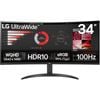 LG 34WR50QK-B 34" Ultra Wide QHD 100Hz Curved Monitor