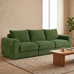 Advwin 235cm 3 Seater Sofa Modular Corduroy Floor Sofa Bed Boneless Cloud Couch No Assembly Green
