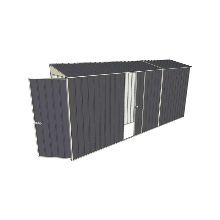 Build-a-Shed 0.8 x 4.5 x 2m Skillion Single Hinged Door Shed with Single Sliding Side Door - Grey