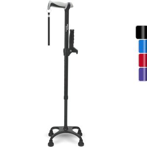 HealthBazaar Quad Cane with Handrail, Streched Walking Cane BLACK