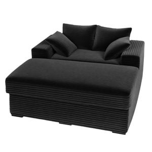 Advwin 148cm Sofa Bed w/ Storage Ottoman Corduroy Chaise Lounge Chair Oversized Sleeper Couch Black