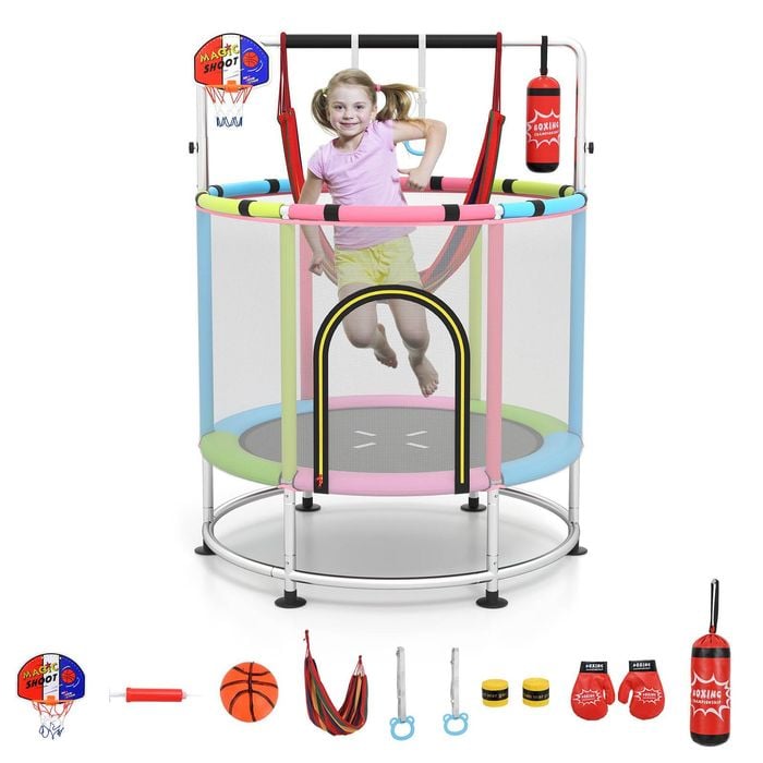 Costway Kids Trampoline Gym Rebounder Workout Combo Pink