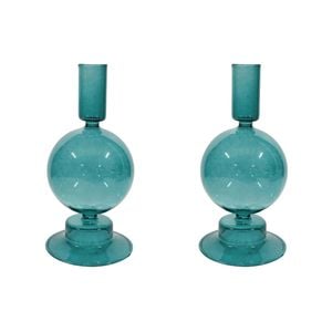 2PK Glass Elle 19cm Taper Stick Candle Holder - Whimsy