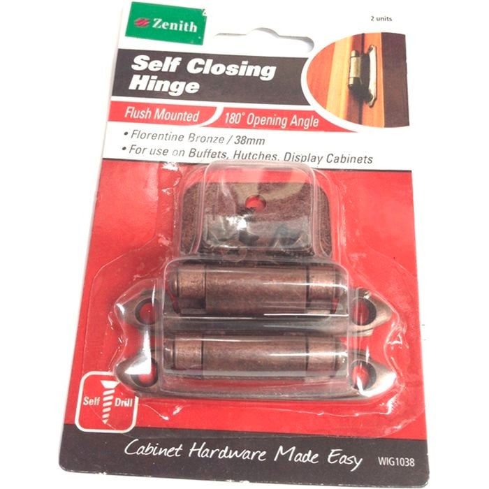 Zenith Self Closing Hinge Flush Mount 38mm Florentine Bronze 2pk