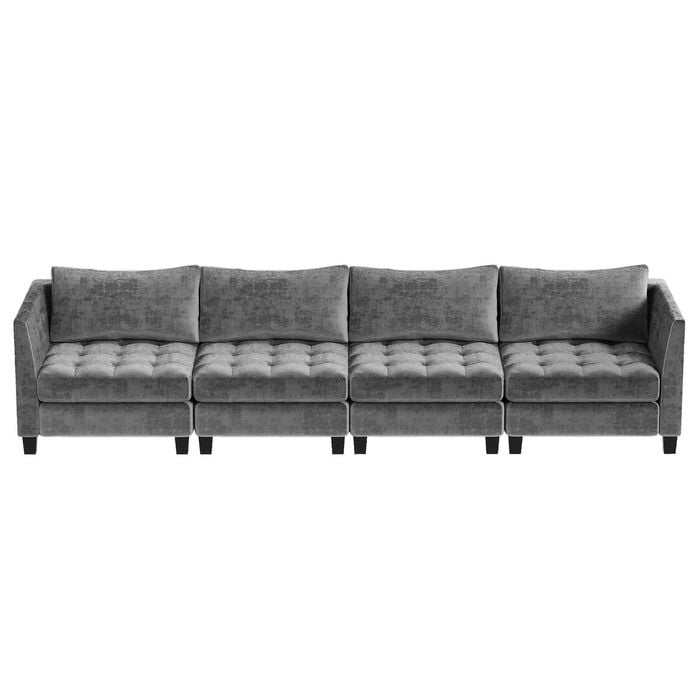 Ufurniture 4 Seater Sofa Chenille Modular Lounge Couch with Large Cushion Grey