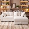 Advwin 228cm L-Shape 3 Seater Sofa Corduroy Modular Could Couch w/ Storage Ottoman & Wide Armrest Beige