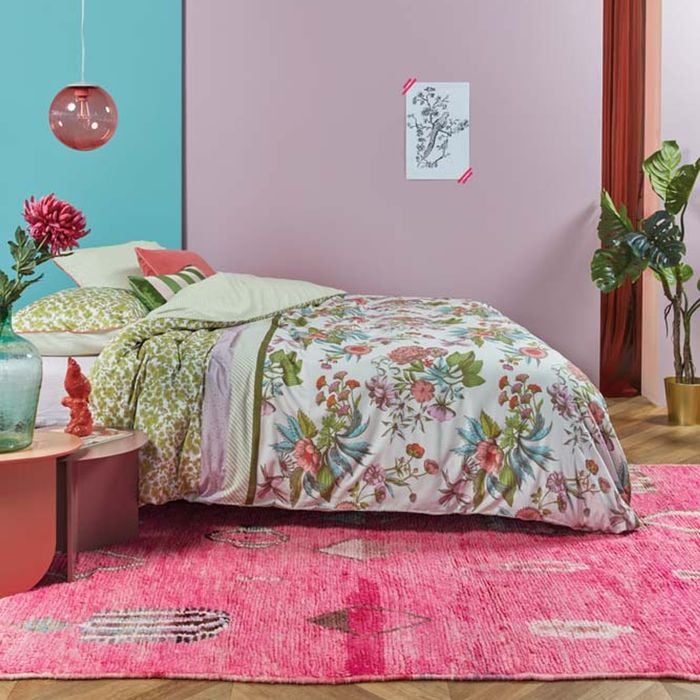 Oilily Queen Forest Green Line Flower Cotton Sateen Quilt Cover Set