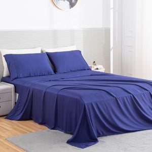 LINENOVA 100% Organic Bamboo Sheet Set-Navy Single