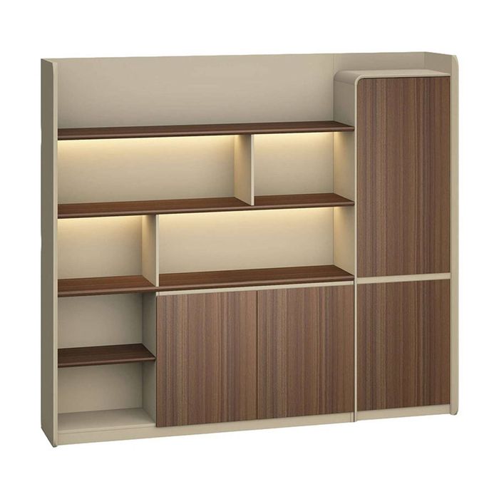 Modern Furniture ANDERS Display Unit 240cm - Hazelnut & Beige