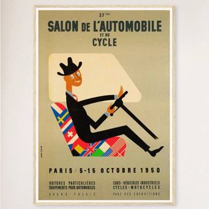 Galrie Vintage 1950s Salon de L'automobile Advertising Poster for Classic Car Lovers, Wood Frame, 50 x 70cm (20 x 28inch)