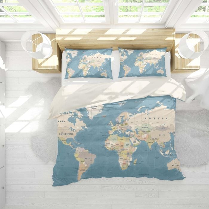 3D Blue World Map Quilt Cover Set Bedding Set Pillowcases 72