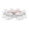 Tuscany 1.8m Aluminium And Teak Dining Table White With 8 Kansas Chairs In Sunbrella & Heather Beige Cushions