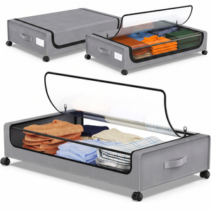 Gray Square Under-Bed Storage Rack with Wheels Sturdy Easy to Move for Bedroom AU