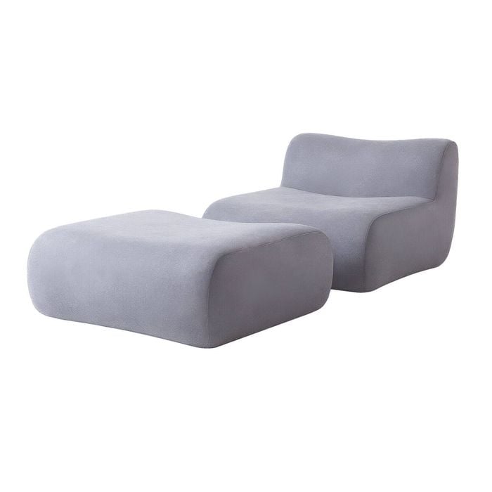 Miuz 2pc Grey Modular Sofa Lounge Set, Modern 1 Armless Chair & 1 Ottoman