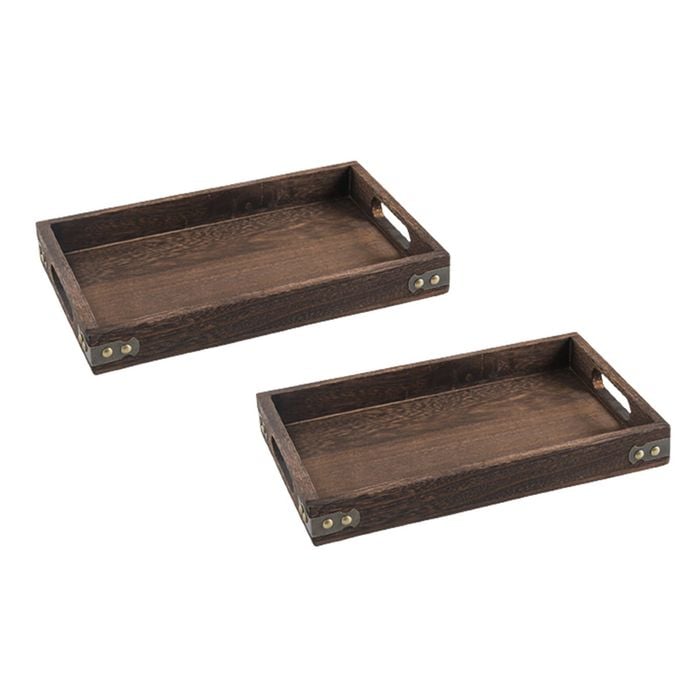 SOGA 2 Pack 32 x 20cm Rectangular Walnut Wood Serving Trays